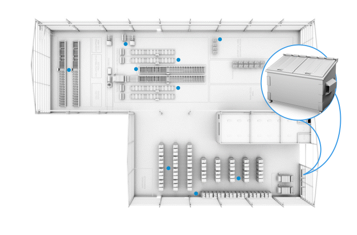 gif illustrating a non lean production where you have to take waste out to container