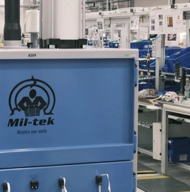 Close-up of a blue baler at ABB Frosinone in Italy