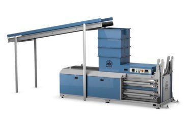 blue-baler-with-conveyor-for-waste-handling-in-logistics-and-warehousing
